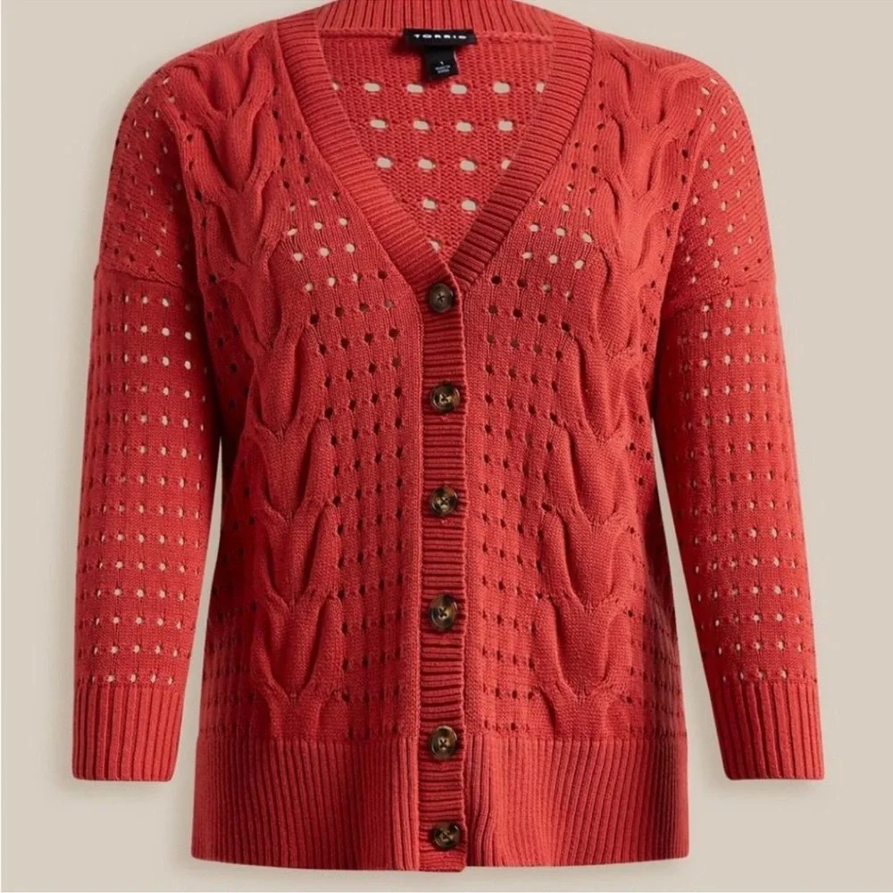 Torrid Cable V-Neck Boyfriend Cardigan Sweater Baked Apple Women's Size 1 (1X) - Picture 4 of 13